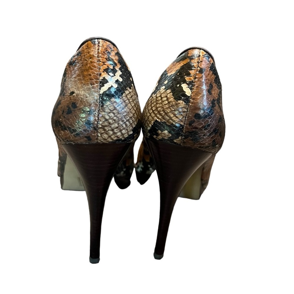 Lulu Townsend Peep Toe Platform Stiletto Pumps Snakeskin Brown/Black 8.5M - Picture 8 of 11